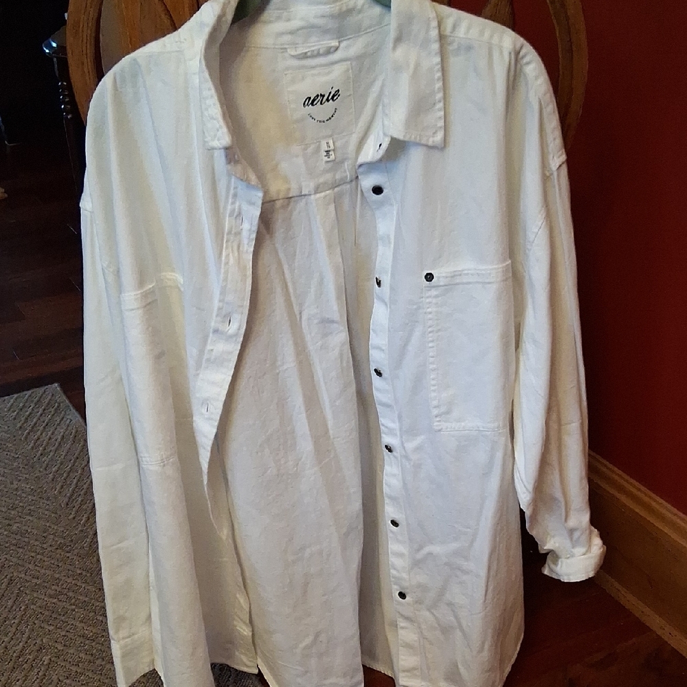 Aerie Womens Oversized Casual White Button Down Shirt